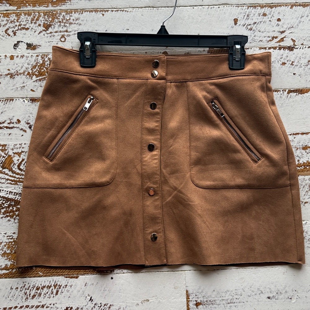 Faux Suede Zip Up Rust Saddle color Skirt SZ Med